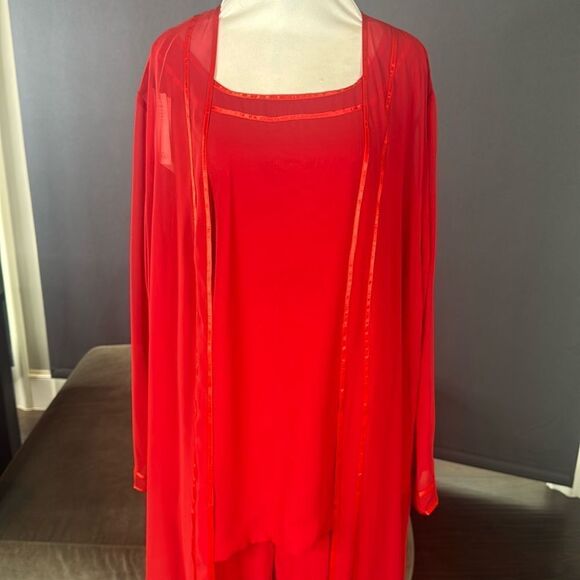 Women’s Red Chiffon 3 Piece Pants Suit Mother of the Bride Plus Size 20W NEW - Picture 2 of 15